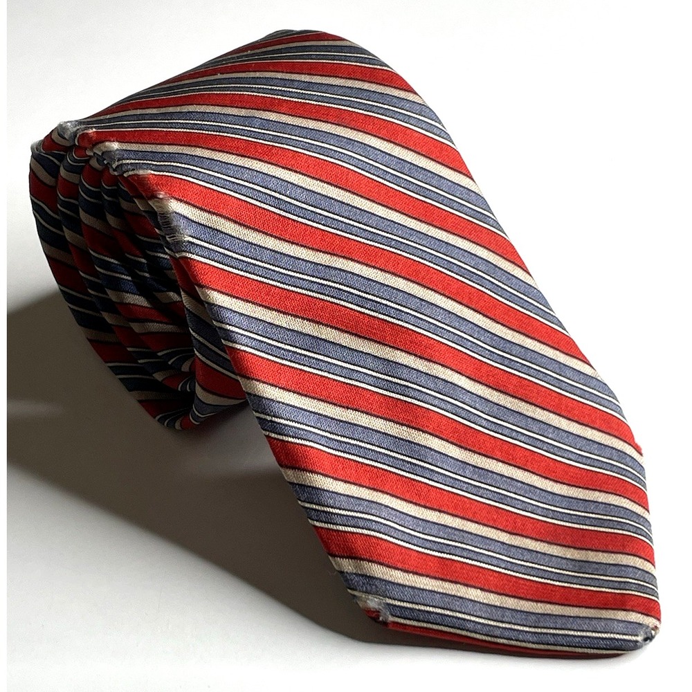 Yves Saint Laurent Red Striped Silk Men's Neck Tie France Vintage 80's 56" x 3"